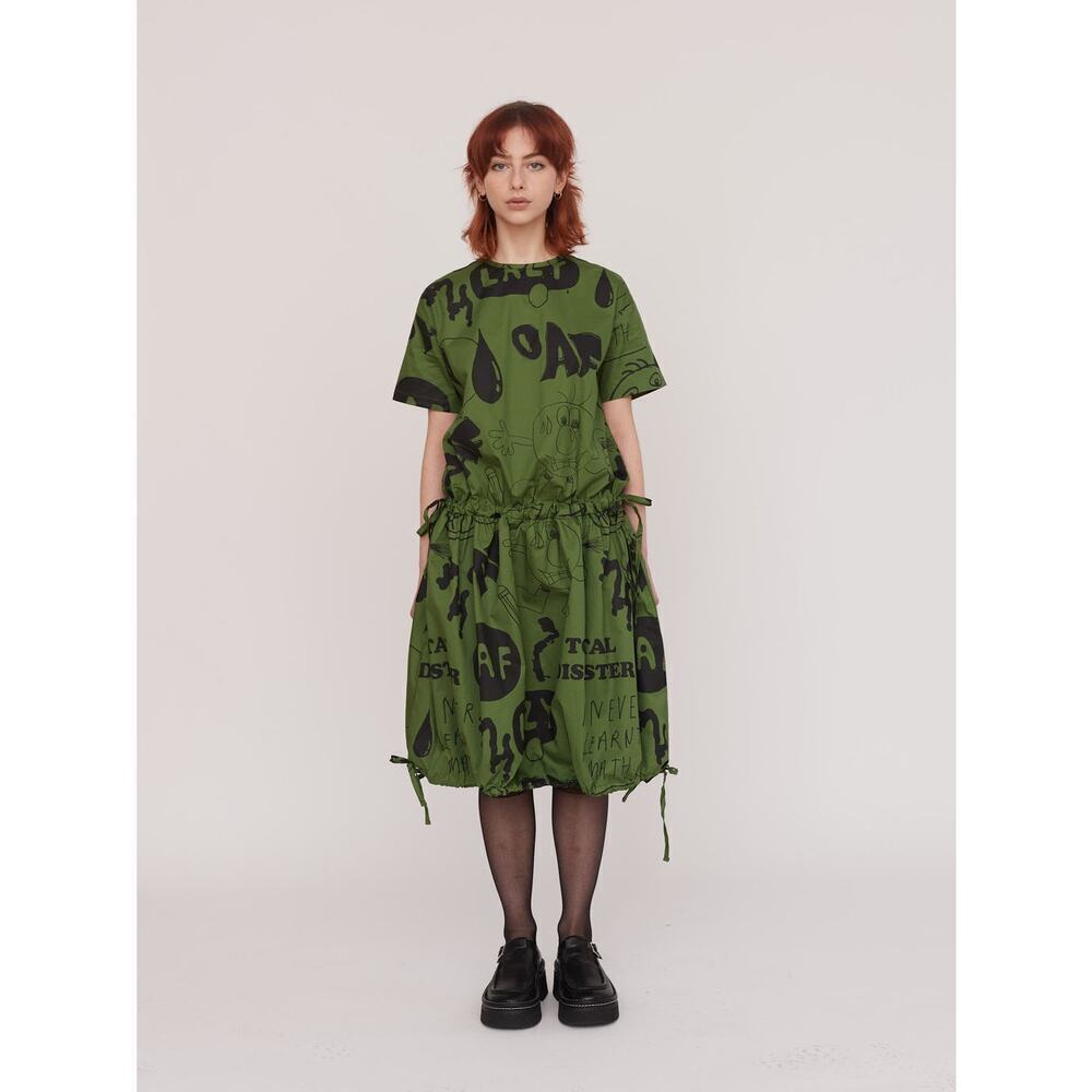 Lazy Oaf green black drop waist short sketchy unique fun light weight cotton 8